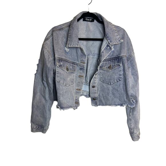 Blue B Collection Women’s Blue jean Denim Jacket Star Bedazzled Detail - Picture 1 of 11